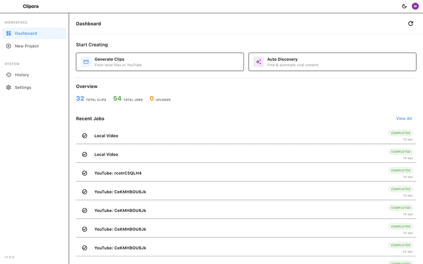 Clipora AI - Smart Dashboard - Image 1