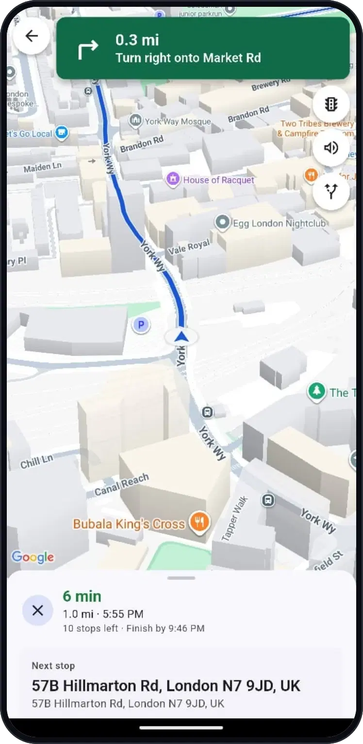 Route Planner turn-by-turn navigation to the next delivery stop